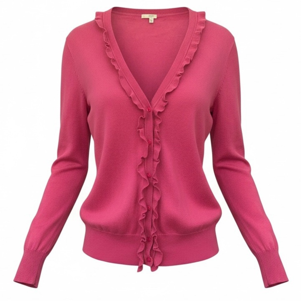 J. Crew Pink Ruffle-Trim V-Neck Cardigan Sweater Women’s M